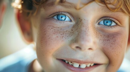 Wall Mural - Close-up Portrait of a Smiling Boy with Freckles