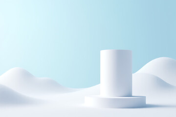 r landscape features white cylinder snow blue sky minimal backdrop christmas holiday concepts render illustration style