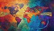 ©  Shahr Bano - A beautiful abstract painting of a world map with vibrant colors illustrating the connections between cultures