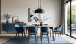 © MehmetGumus - Stylish Japandi: Cozy Dining Room with Blue Accents, Ai generated Images