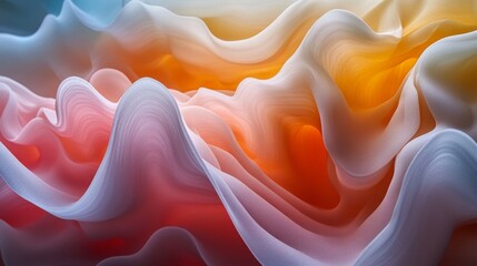 Fototapete - Waves of vibrant colors in orange, pink, and white intertwine smoothly, resembling a soft fabric in motion, evoking tranquility and creativity.