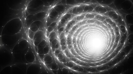 Fototapete - A mesmerizing spiral pattern of light radiates outward from a bright core, creating an ethereal effect against a dark backdrop. This artwork evokes a sense of depth and movement.