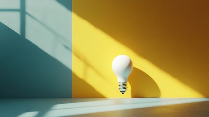 White light bulb on bright yellow background in pastel colors. Minimalist concept, bright idea concept, isolated lamp. 3d render illustration