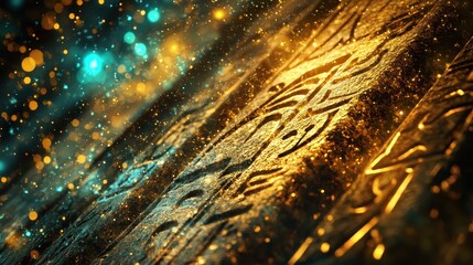 Wall Mural - ancient hieroglyph symbols glow softly in a stone-like backdrop with soft gold-turquoise gradients