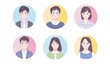 © SKIMP Art - Set of simple portrait icons, Asian people on a white background with a color border around the icon, wearing business casual , round background Generative AI