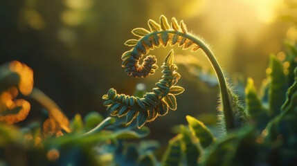 Canvas Print - Detailed fern frond wallpaper illuminated by soft sunlight with a blurred green-yellow backdrop