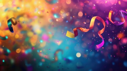 Wall Mural - Retro chic wallpaper with ribbon-like streamers in neon colors swirling over a coral-blue background