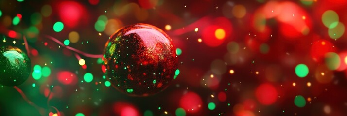 Fototapete - Vibrant decorations of Christmas ornaments and twinkling lights bring a joyful ambiance to the holiday celebration. Generative AI