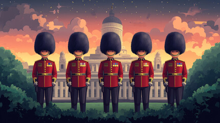english guard cartoon vector illustration in red and blue - creative british soldier character desig