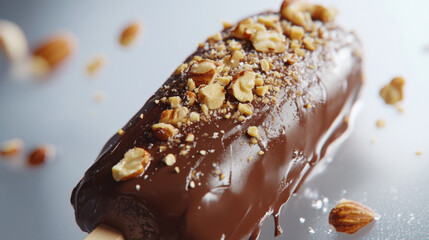 Gourmet chocolate-dipped ice cream bar with nut topping - culinary indulgence