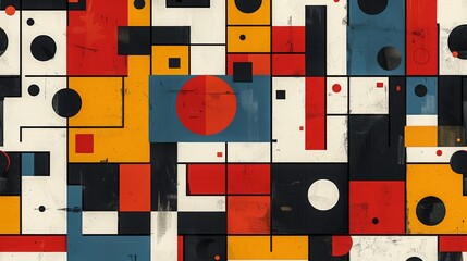 Wall Mural - a colorful geometric pattern with swiss influences, showcasing bold rectangles, squares, and circles