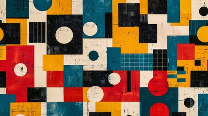 Wall Mural - a colorful geometric pattern with swiss influences, showcasing bold rectangles, squares, and circles