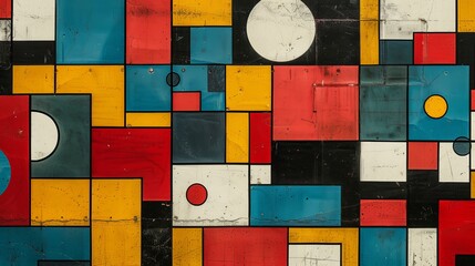 Wall Mural - a colorful geometric pattern with swiss influences, showcasing bold rectangles, squares, and circles