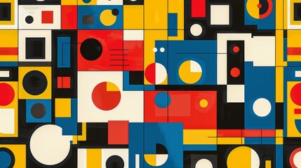 Wall Mural - a colorful geometric pattern with swiss influences, showcasing bold rectangles, squares, and circles