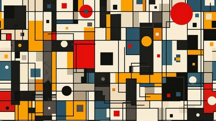 Wall Mural - a colorful geometric pattern with swiss influences, showcasing bold rectangles, squares, and circles