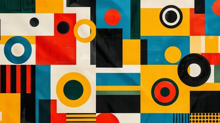 Wall Mural - a colorful geometric pattern with swiss influences, showcasing bold rectangles, squares, and circles