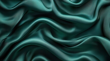 Luxurious dark green silk satin fabric with flowing folds and smooth texture for elegant design and fashion