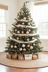 christmas tree with christmas decorations in a living room