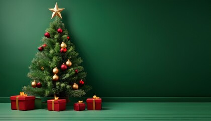 クリスマスツリーと緑色の背景（green background with christmas tree）