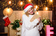 © be free - a lot of letters. happy new year. merry christmas. xmas presents. woman in santa hat. woman hold parcel. write wish list. letter to santa. family greeting with holidays. christmas party invitation