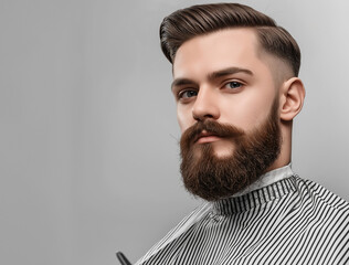 Medium Shot Men's haircut, handsome barber with scissors in hand