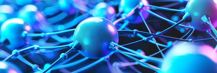 Abstract background with line dots, blue green nano network, stock.