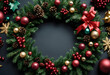 © MaxBright - Festive Christmas wreath with ornaments and decorations on dark background