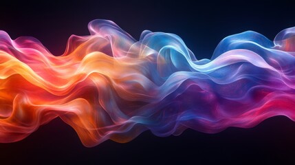 Fototapete - Vibrant smoke waves swirl in a mesmerizing dance, showcasing a blend of colors ranging from orange to blue in a darkened backdrop, creating an enchanting visual effect.