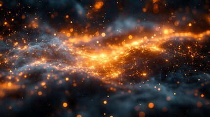 Aufkleber - A mesmerizing nebula illuminates the darkness of deep space, with bright orange and yellow particles twinkling amidst swirling clouds of gas and dust.