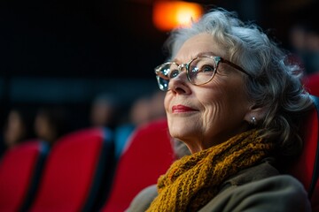 Wall Mural - A retired woman attending a foreign film festival, exploring diverse cultures and narratives through international cinema 6