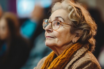 Wall Mural - A retired woman attending a foreign film festival, exploring diverse cultures and narratives through international cinema 4