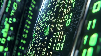 Symbolizing data encryption on a screen filled with hexadecimal information