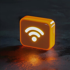 Wall Mural - Illuminated orange Wi-Fi icon with glowing edges, modern tech design on transparent background.  
