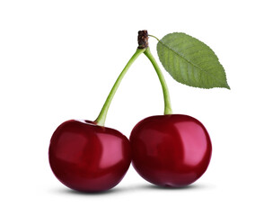 Sticker - Fresh ripe red cherries isolated on white