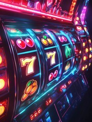 Aufkleber - The slot machine's vibrant screen features spinning reels adorned with classic symbols such as cherries, sevens, and bars, enticing players. Generative AI