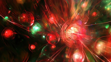 Fototapete - Vibrant colors of red and green swirl together, representing the warmth of Christmas ornaments and twinkling lights during the holidays. Generative AI