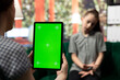 © DC Studio - Teenager undergoing therapy for depression next to isolated chroma key screen, asking advice to boost self esteem. Psychologist expert guiding her to overcome her internal frustration.