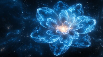 Fototapete - A breathtaking formation resembling a flower emerges in a cosmic landscape, glowing brightly amidst darkness, symbolizing the wonders of the universe.