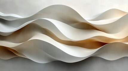 Fototapete - The artwork features flowing layers of paper that create dynamic waves, blending soft neutrals and subtle shadows for an elegant aesthetic.