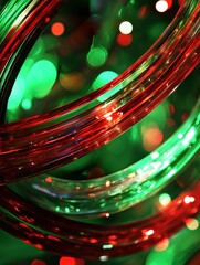 Poster - The image showcases a swirling mix of red and green Christmas ornaments and lights, creating a lively and festive ambiance for the season. Generative AI