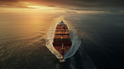 Global Trade in Motion: Aerial Shot of a Large Cargo Ship