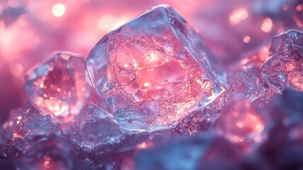 Aufkleber - Delicate ice crystals sparkle with vibrant pink light, showcasing intricate details and textures. The scene creates a whimsical winter landscape, evoking a sense of wonder.