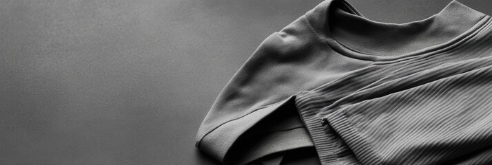 Aufkleber - A collection of minimalist sportswear is thoughtfully arranged on a smooth table, emphasizing simplicity and functionality for workouts. Generative AI