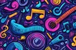 © Anat art - Colorful doodles of musical instruments, notes, and sound waves create an engaging and lively atmosphere full of creativity. Generative AI