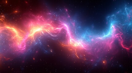 Fototapete - A striking cosmic nebula showcases swirling patterns of pink, blue, and orange gases illuminating the darkness of space, highlighting its ethereal beauty.