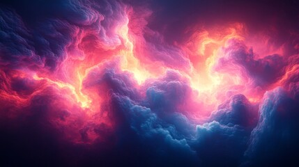 Poster - A breathtaking display of cosmic clouds enveloped in a palette of vibrant colors, creating a stunning visual spectacle against the twilight sky.