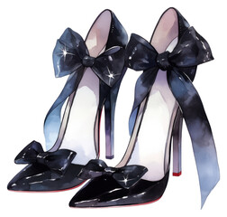 Wall Mural - PNG Black coquette high heels illustration watercolor footwear.