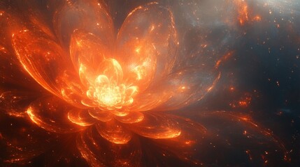 Aufkleber - In a stunning display, a flower-like formation of glowing orange and yellow hues unfolds in the vastness of space, surrounded by shimmering stars and dark cosmic elements.