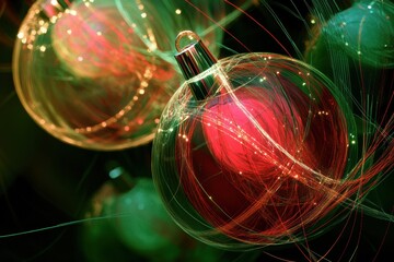 Fototapete - Vibrant Christmas ornaments with swirling lights enhance the joyful spirit of the holiday season, radiating warmth and cheer. Generative AI