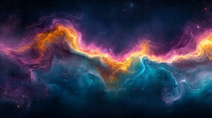 Leinwandbilder - This captivating cosmic nebula displays a stunning blend of vibrant colors, including pink, orange, and blue, swirling majestically in the vastness of space.